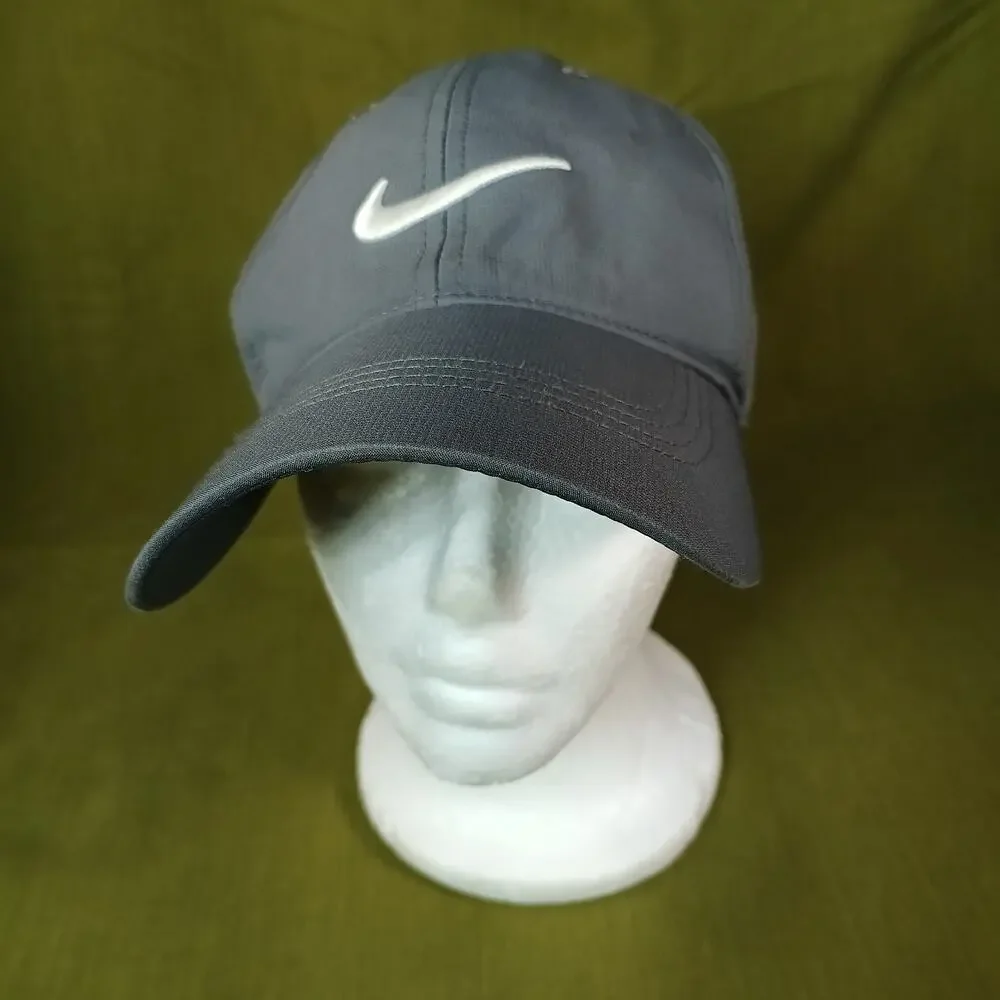 Nike Golf Hat Cap Strapback Gray White Swoosh One Size Adjustable